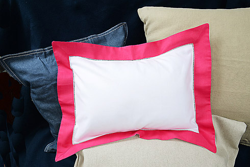 Hemstitch Baby Pillow 12"x16" Raspberry Sorbet color border. - Click Image to Close